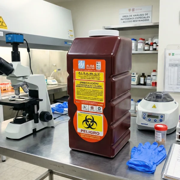 Bote rojo para punzocortantes