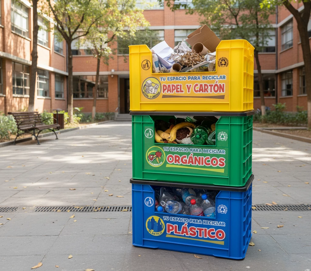 Cajas apilables para separar residuos en escuela