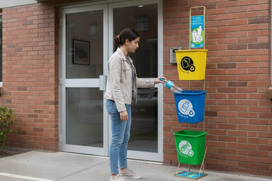 Persona reciclando en área común de vivienda.