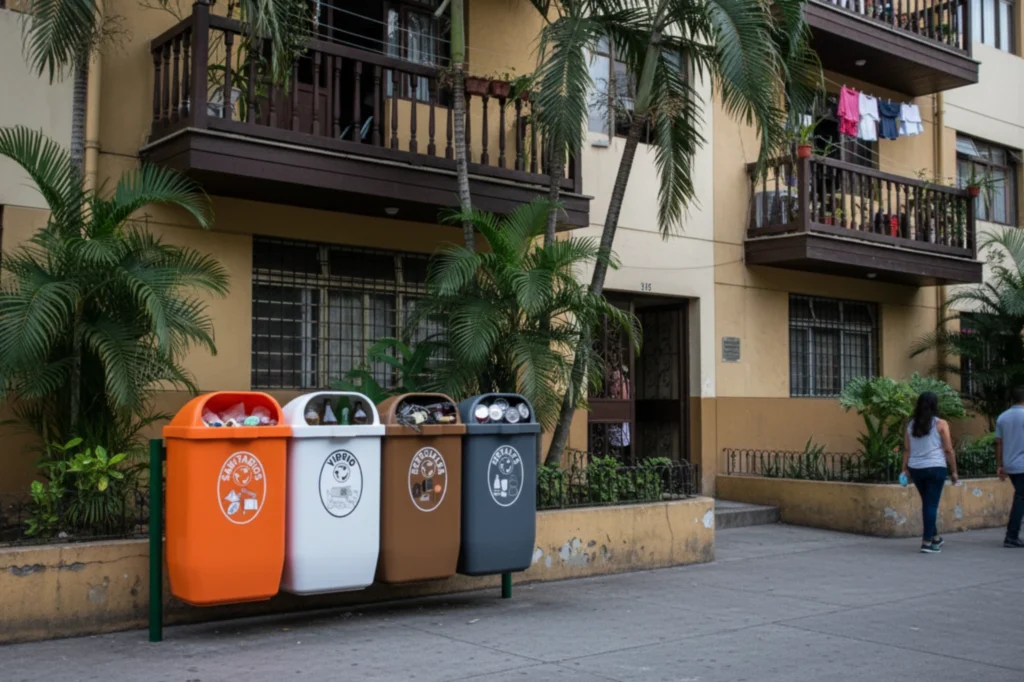 Estaciones de reciclaje urbano para la correcta separación de residuos sólidos en América Latina.
