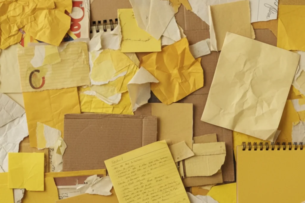 Papeles y cartones reciclables organizados por color como representación del reciclaje de materiales celulósicos.