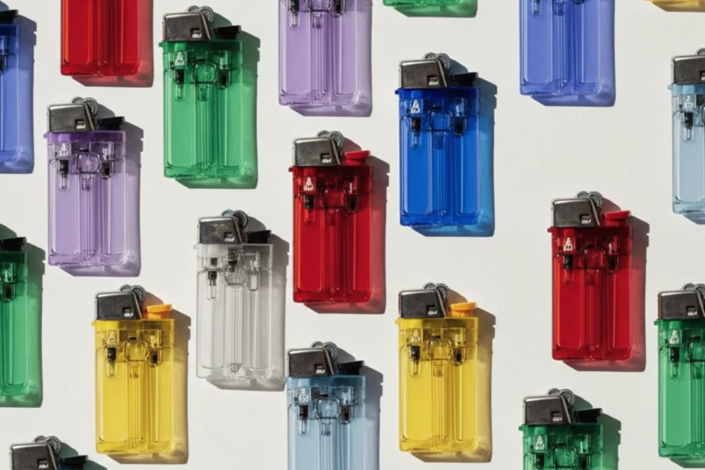 Encendedores agotados clasificados para el reciclaje de encendedores y separación por materiales