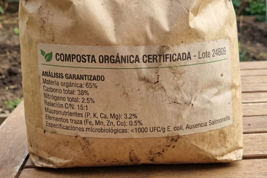 Bolsa de composta con etiquetado de de los parámetros permitidos para la distribución de composta en ciudad de México