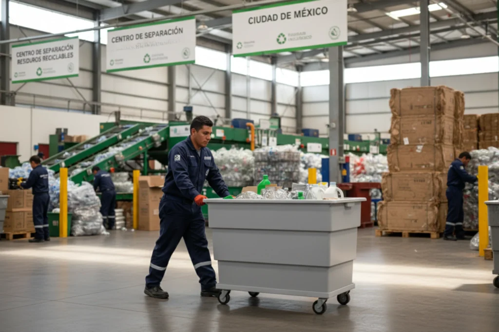 Centro de reciclaje que cumple los parámetros establecidos según la normativa  de separación de residuos que estables la ciudad de México 