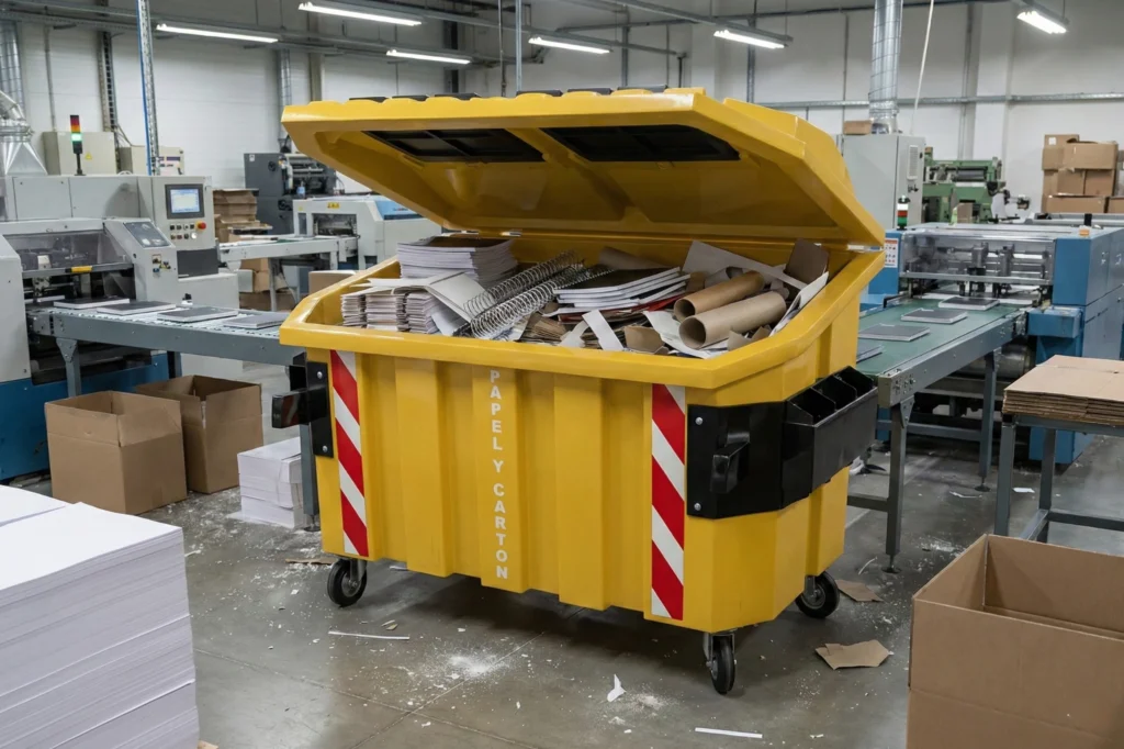 Contenedor para papel y cartón dentro del proceso de reciclaje y aprovechamiento de materiales