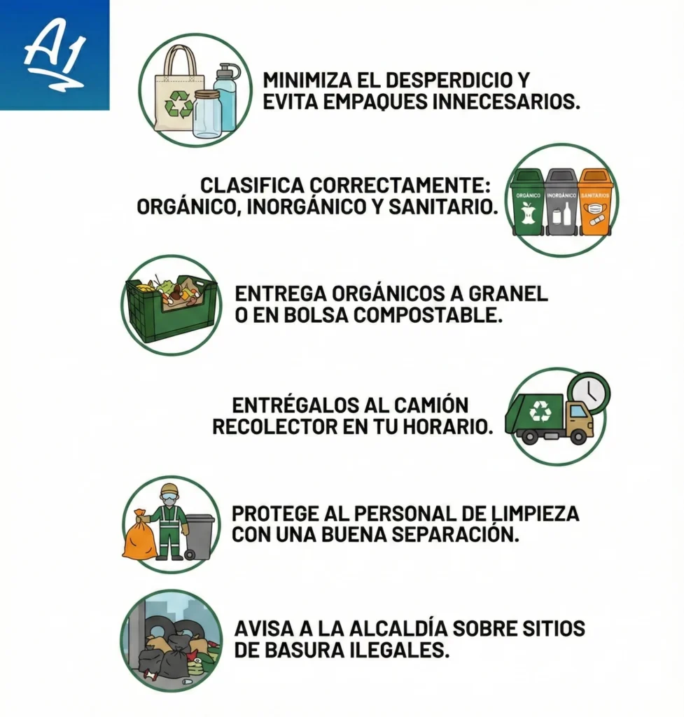 Separar la basura correctamente en casa siguiendo la clasificación orgánico, inorgánico y sanitario en la Ciudad de México