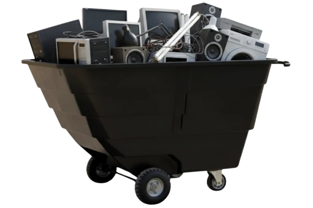 Volquete repleto de aparatos eléctricos en desuso gestionados conforme a la NADF-019-AMBT-2018.