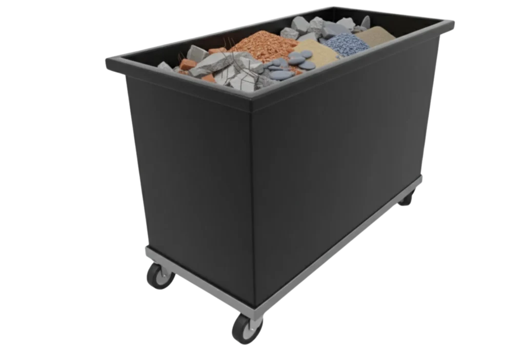 Contenedor industrial para escombros y materiales pétreos operado bajo los lineamientos de la NACDMX-007-RNAT-2019 en obras de CDMX.