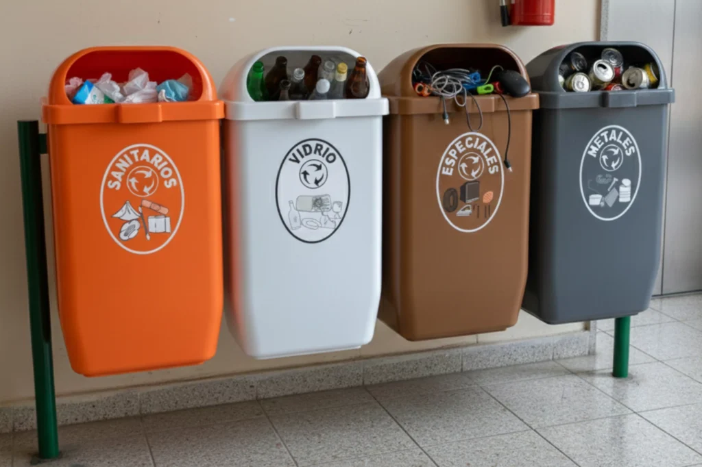 Contenedores de reciclaje en área común para cumplir con la NADF-024-AMBT-2013 en México